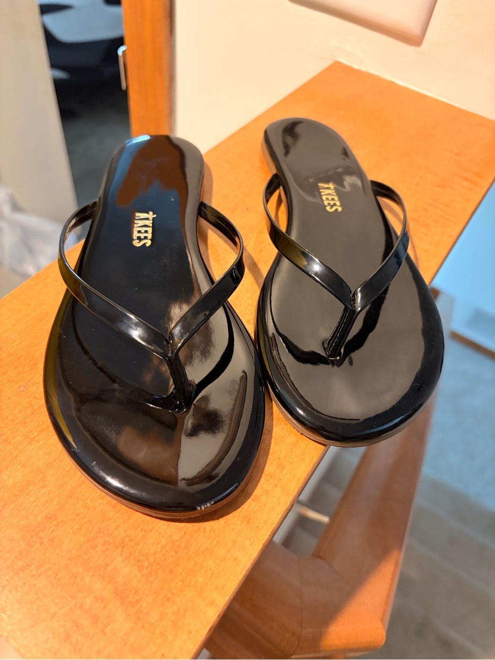 TKEES Black Patent flip flops